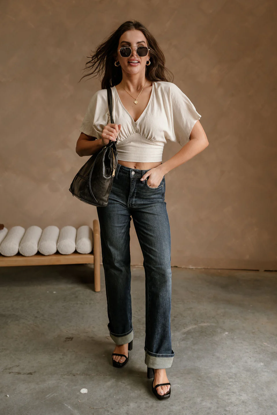 Dalia Cream Cropped Short Sleeve Top - Image 2