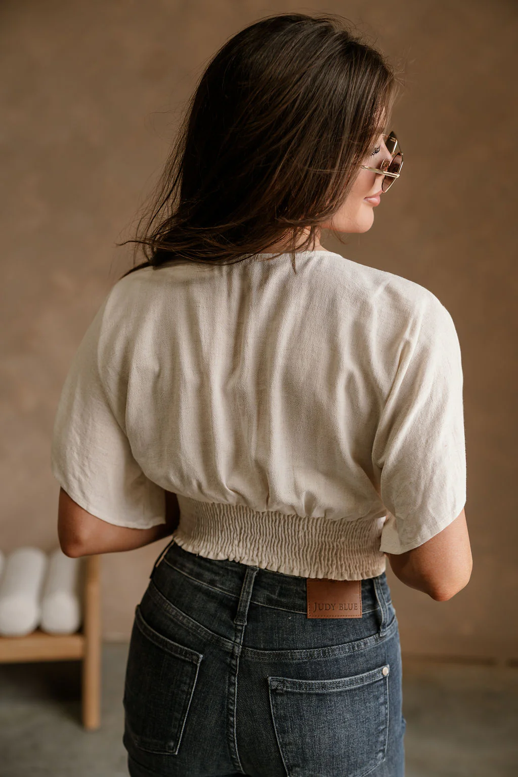 Dalia Cream Cropped Short Sleeve Top - Image 3
