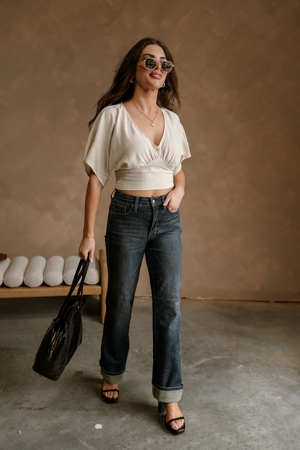Dalia Cream Cropped Short Sleeve Top - Image 6