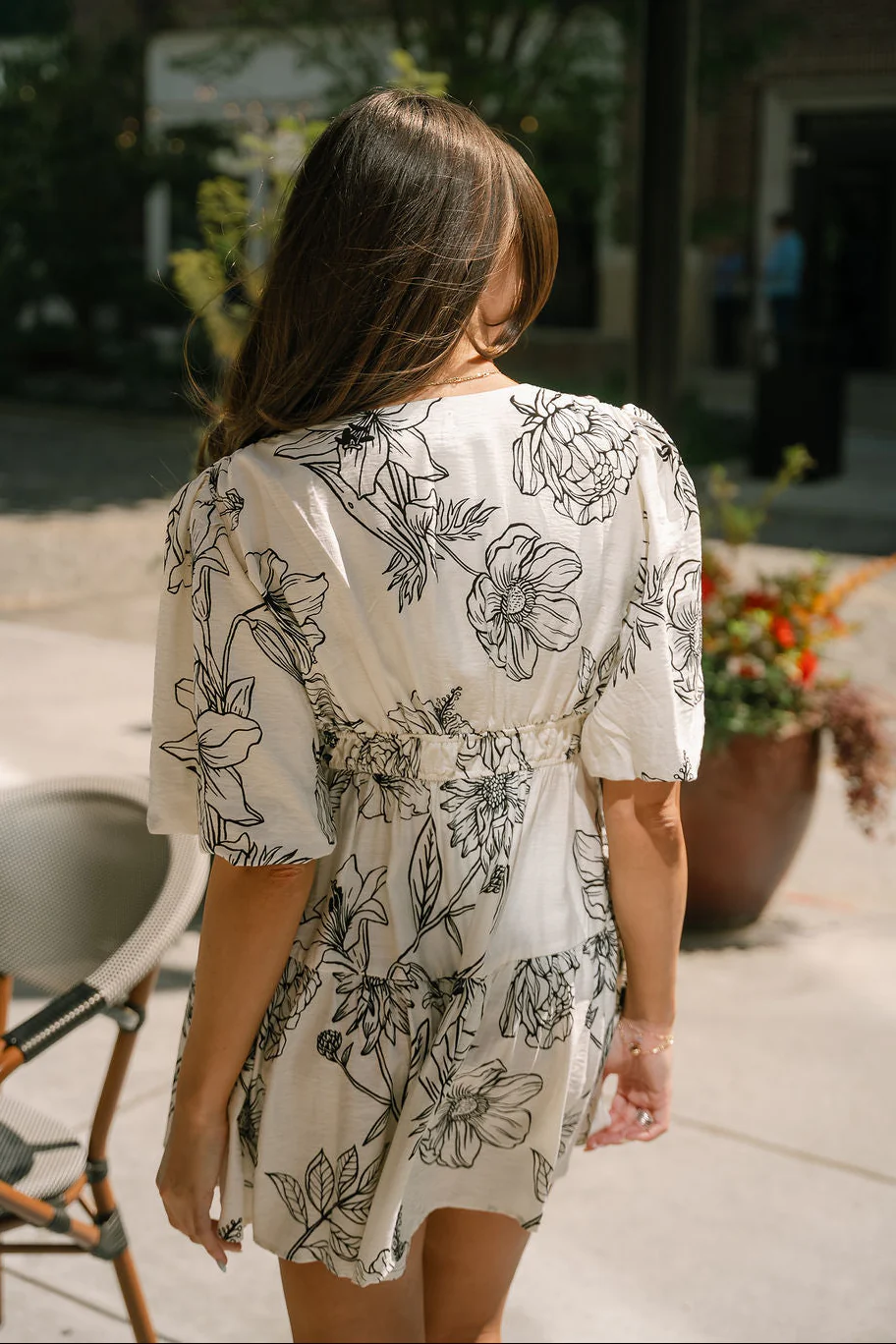 Dalia Ivory & Black Floral Mini Dress - Image 6