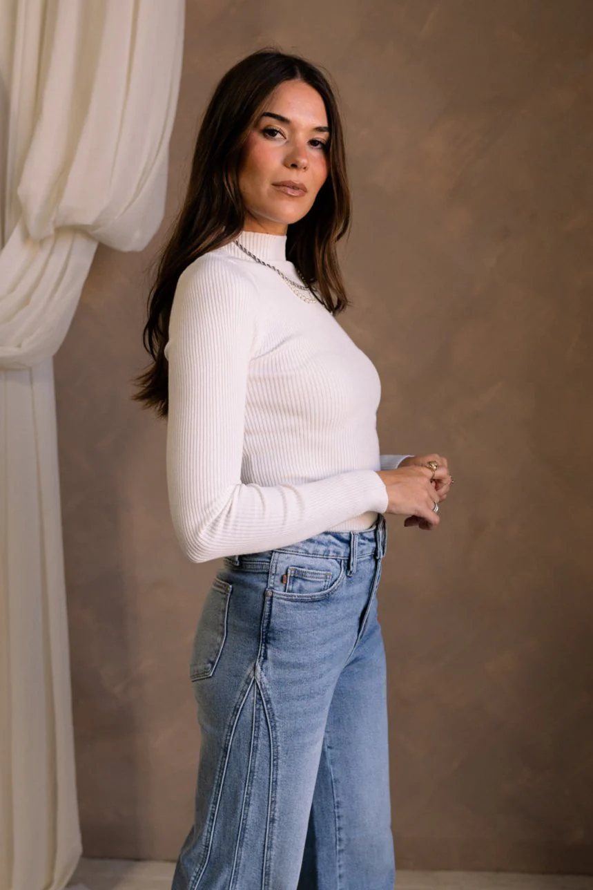 Dani Ribbed Mock Neck Long Sleeve Top - Image 4