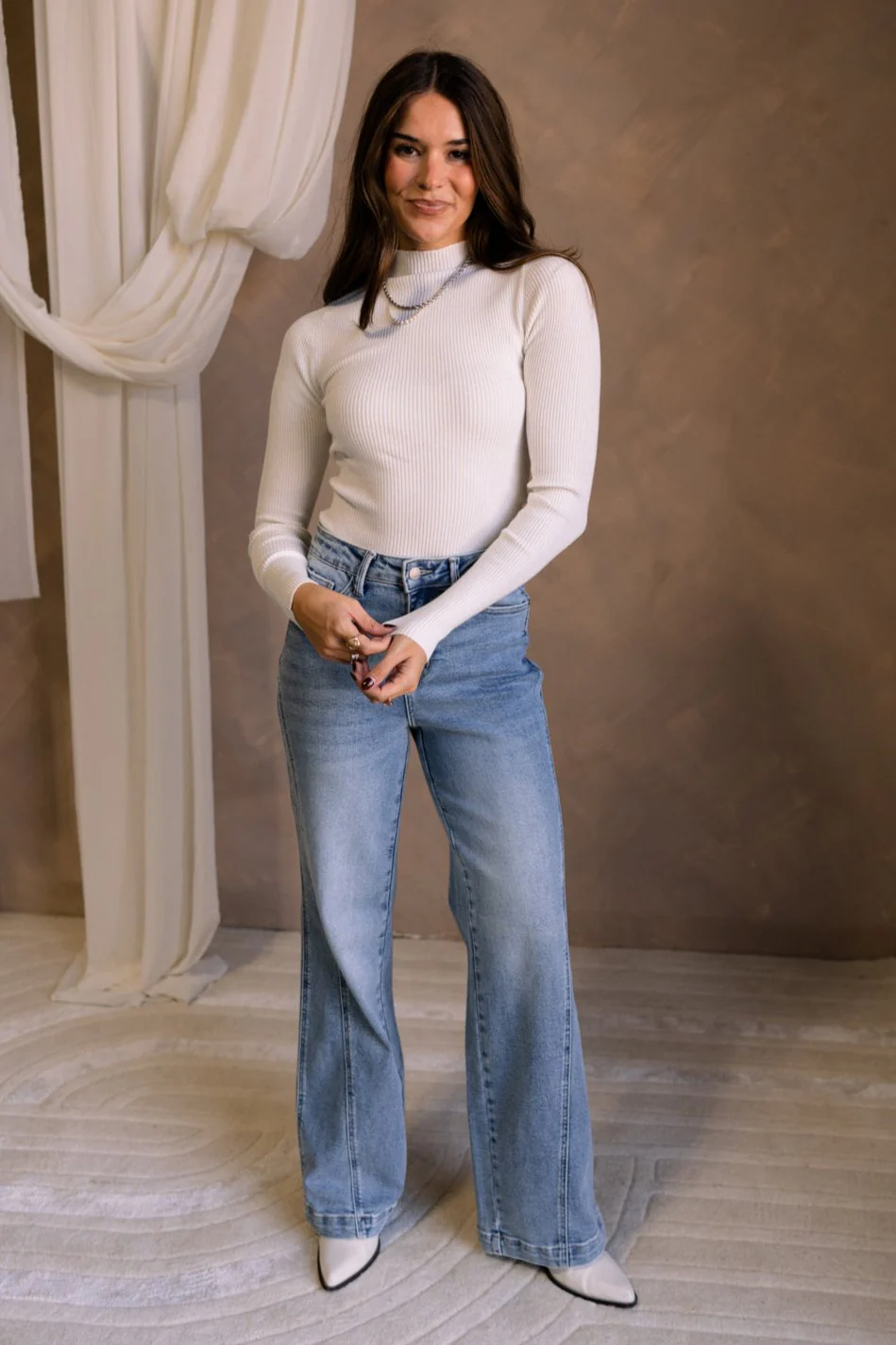 Dani Ribbed Mock Neck Long Sleeve Top - Image 7