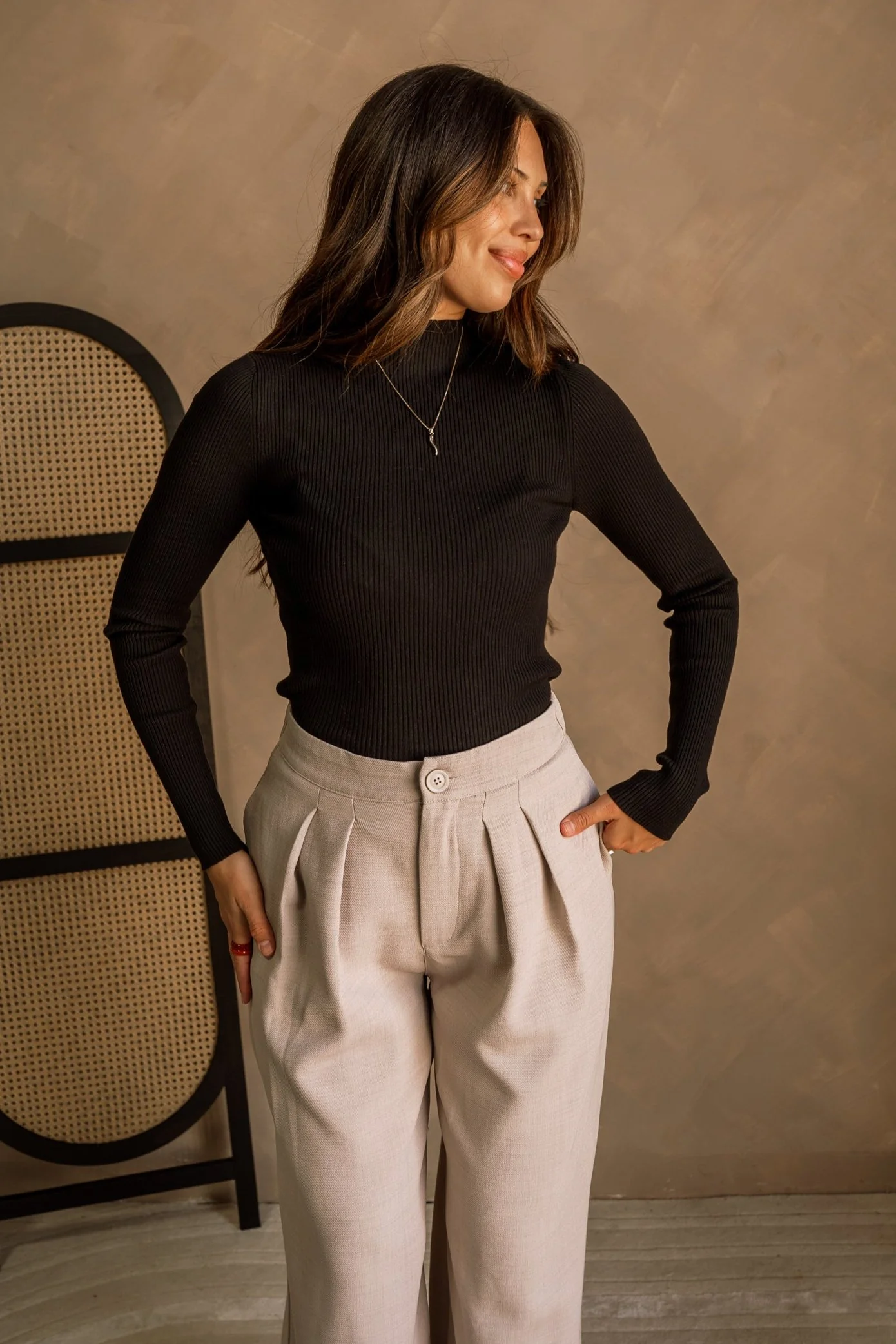 Dani Ribbed Mock Neck Long Sleeve Top - Image 9