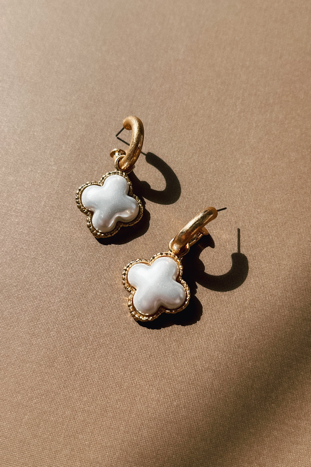 Danica Brushed Gold & Pearl Clover Earring