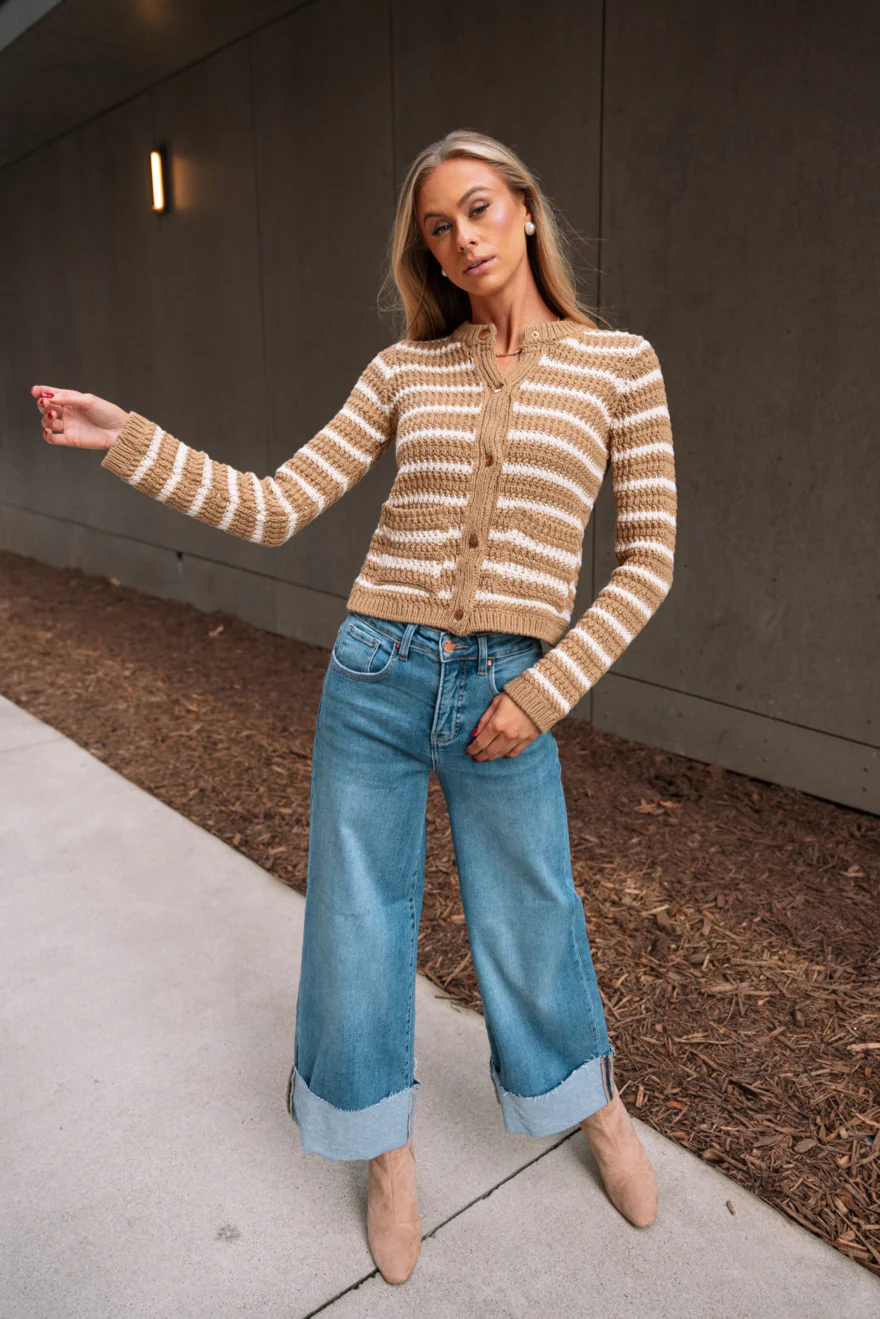 Danielle Mocha & White Stripe Cardigan