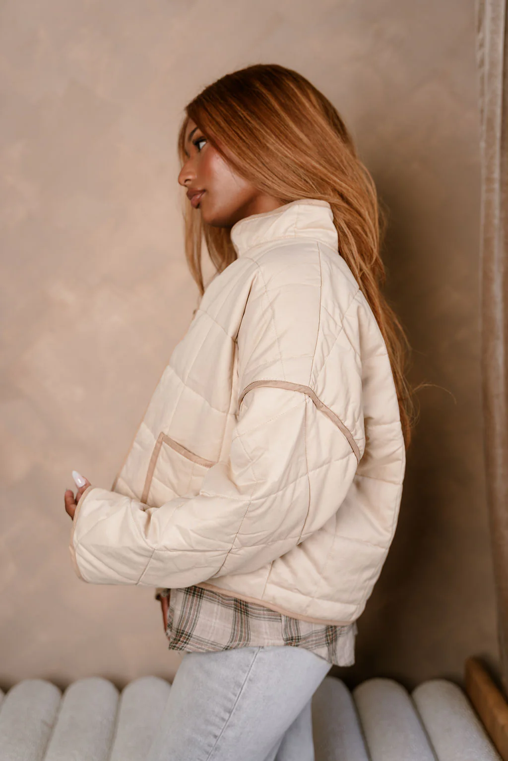Danna Beige Quilt Puffer Jacket - Image 3