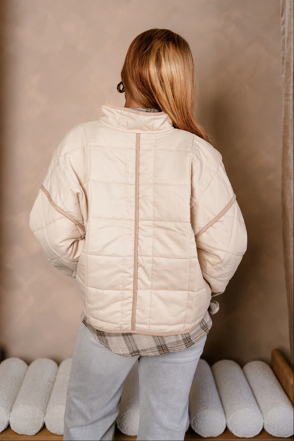 Danna Beige Quilt Puffer Jacket - Image 9