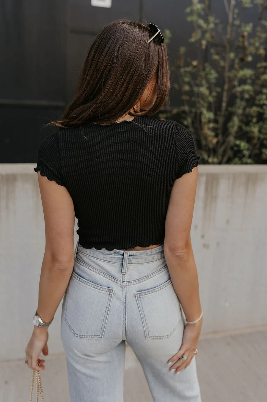 Daphne Black Lettuce Crop Tie Top - Image 10