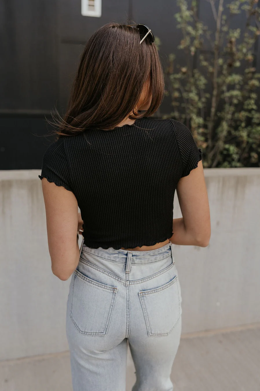 Daphne Black Lettuce Crop Tie Top - Image 9