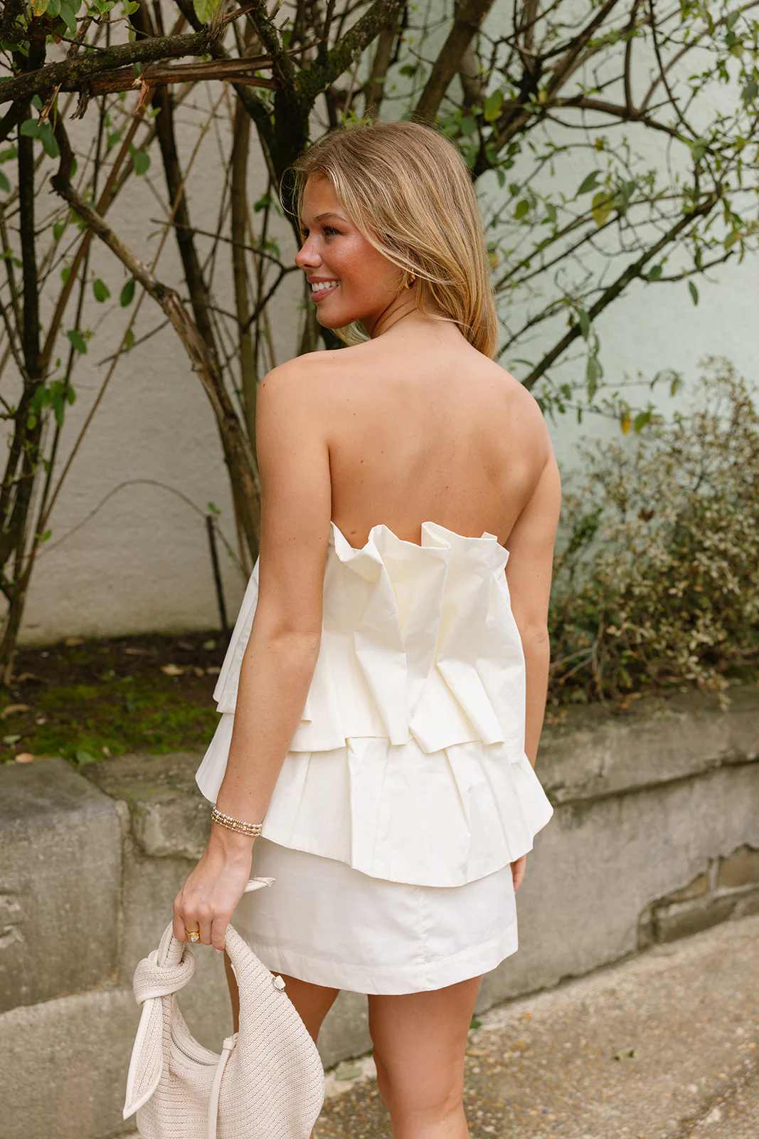 Daphne Cream Flare Strapless Mini Dress - Image 4