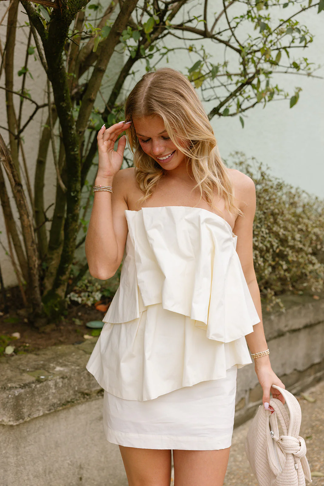 Daphne Cream Flare Strapless Mini Dress - Image 5
