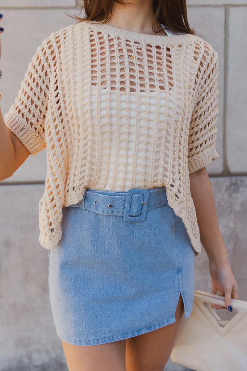 Daphne Light Washed Denim Belted Skirt