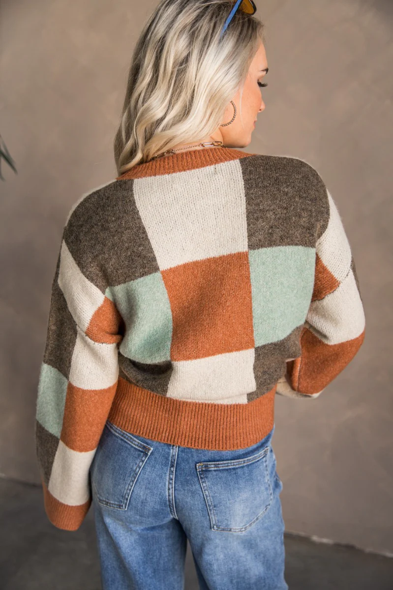 Daphne Rust Multi Checker Long Sleeve Sweater - Image 5