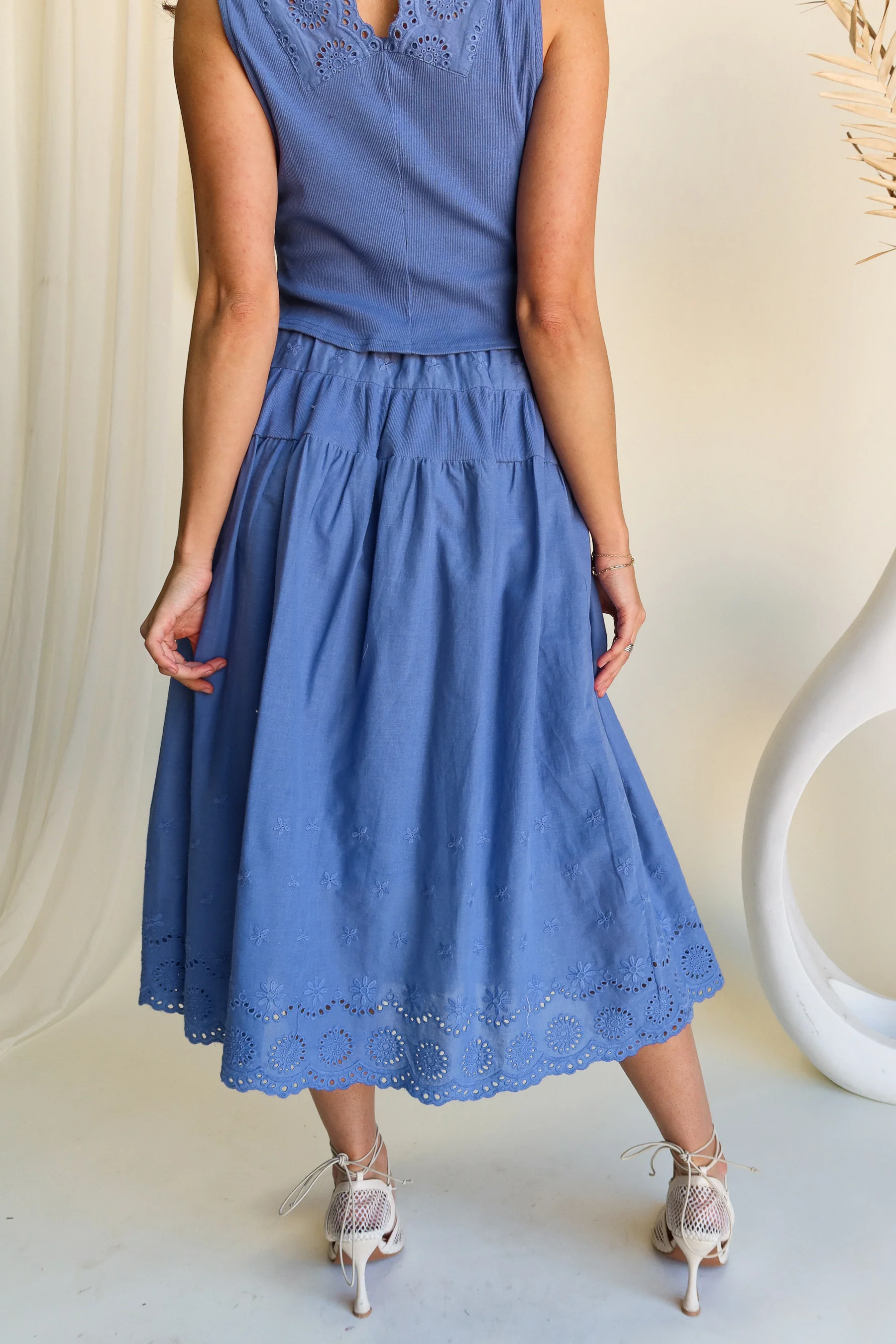 Dara Blue Eyelet Midi Skirt - Image 7