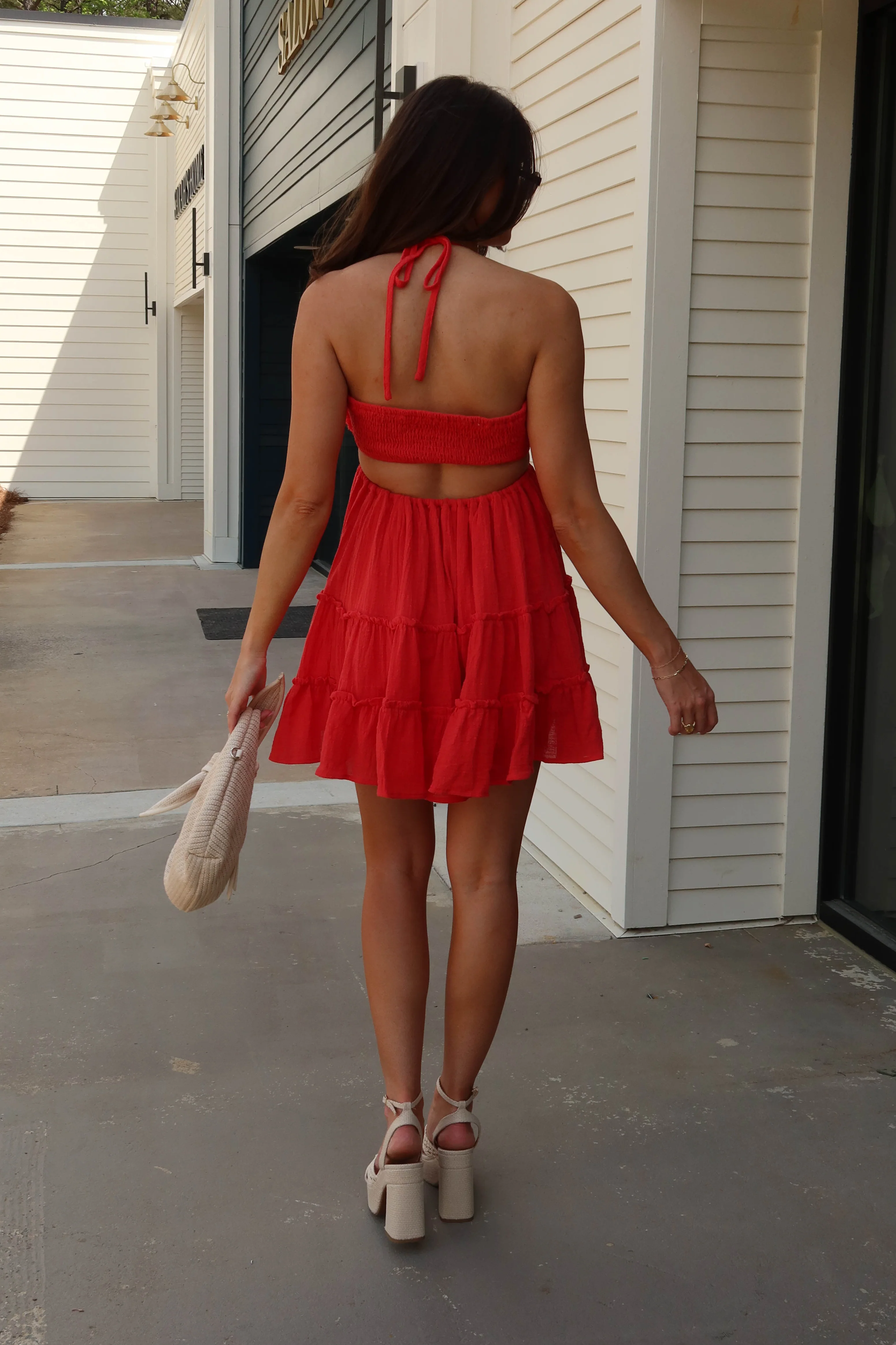 Darcy Red Orange Ruffled Mini Dress - Image 6