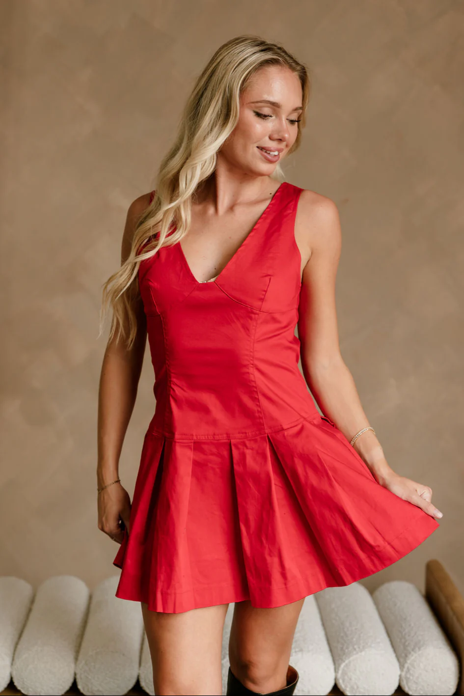 Darrah Red Bow Back Flare Mini Dress - Image 5