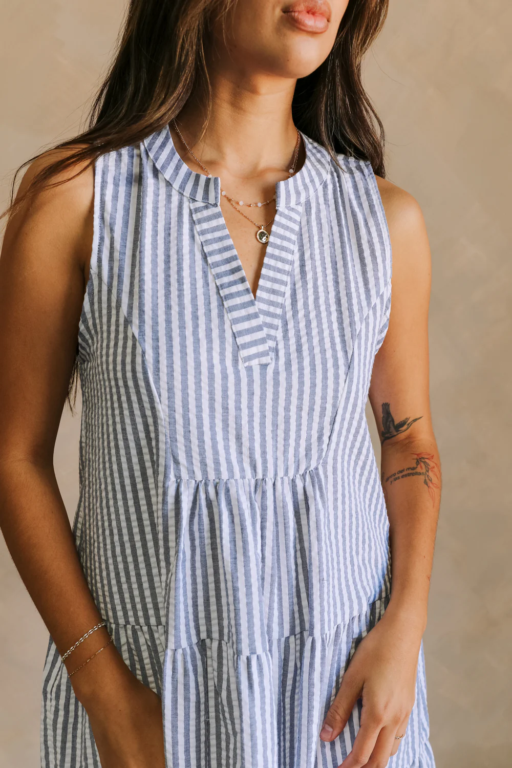 Darya Blue & White Striped Mini Dress - Image 3