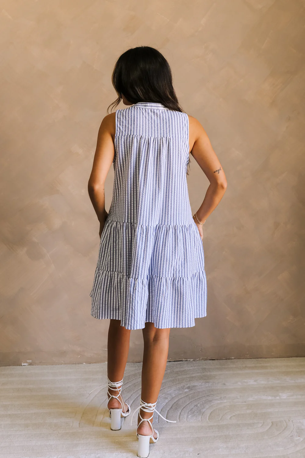 Darya Blue & White Striped Mini Dress - Image 6