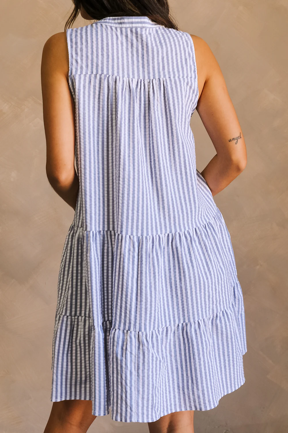 Darya Blue & White Striped Mini Dress - Image 7
