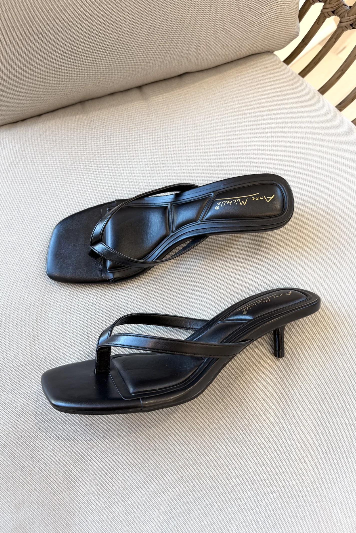 Daytime Black Thong Strap Heel Sandal - Image 3