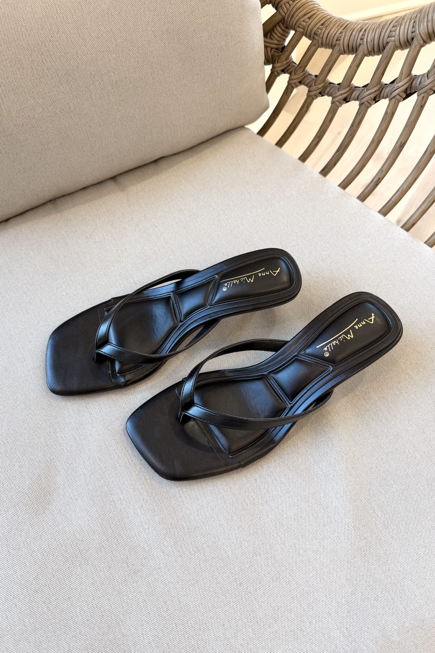 Daytime Black Thong Strap Heel Sandal - Image 7