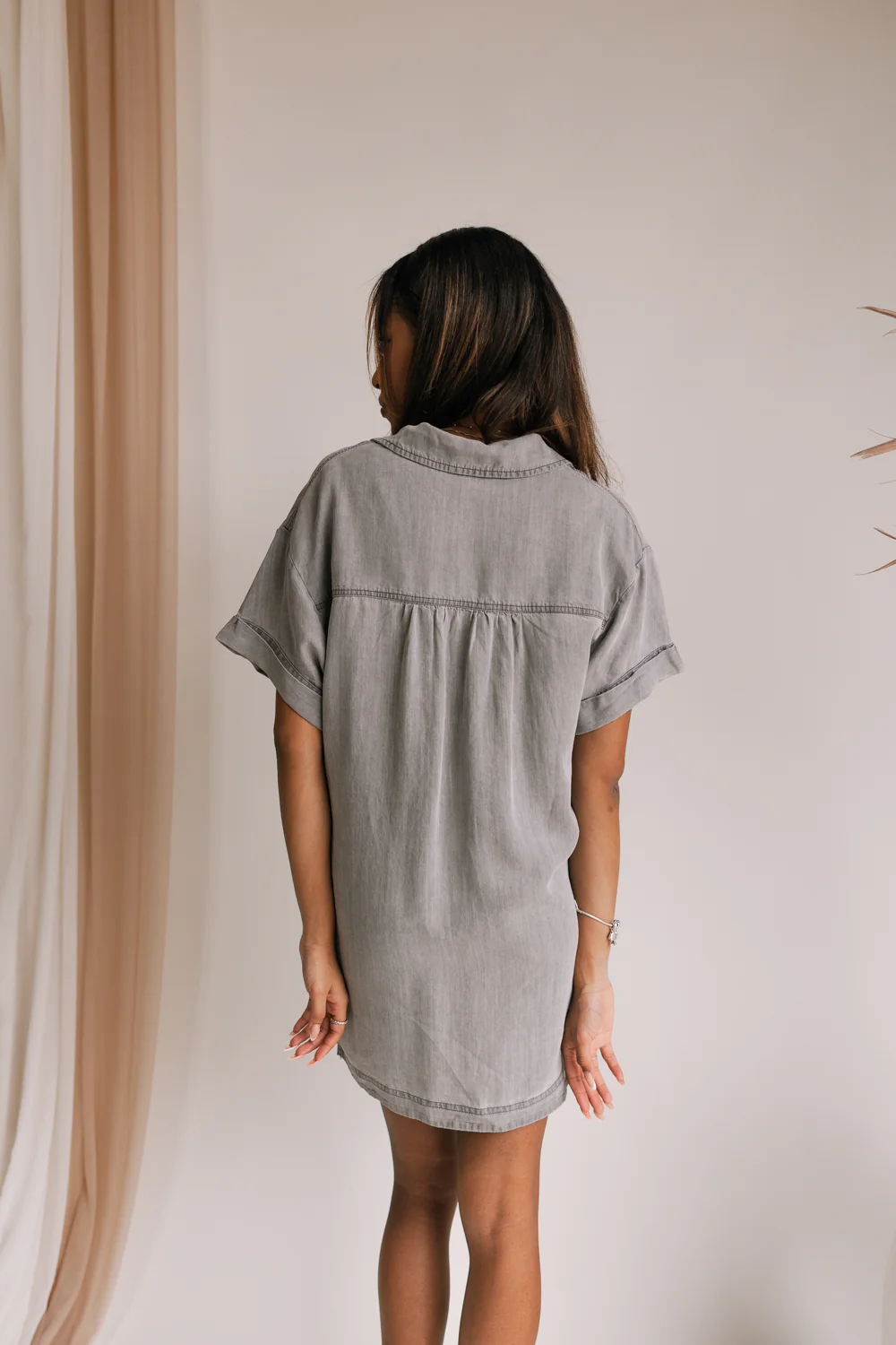 Delaney Grey Button Front Mini Dress - Image 7