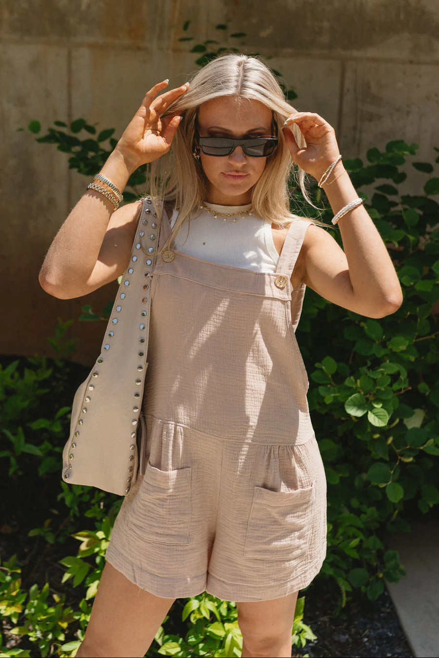 Delaney Taupe Gauze Sleeveless Romper - Image 6