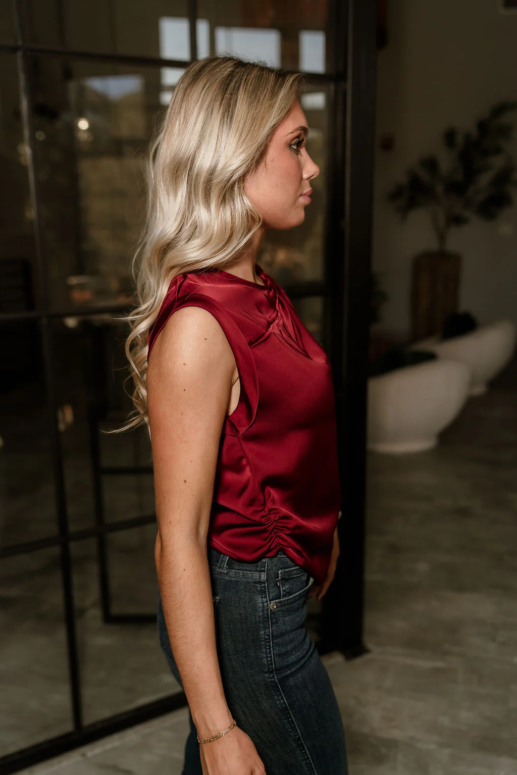 Delilah Burgundy Satin Sleeveless Top - Image 7