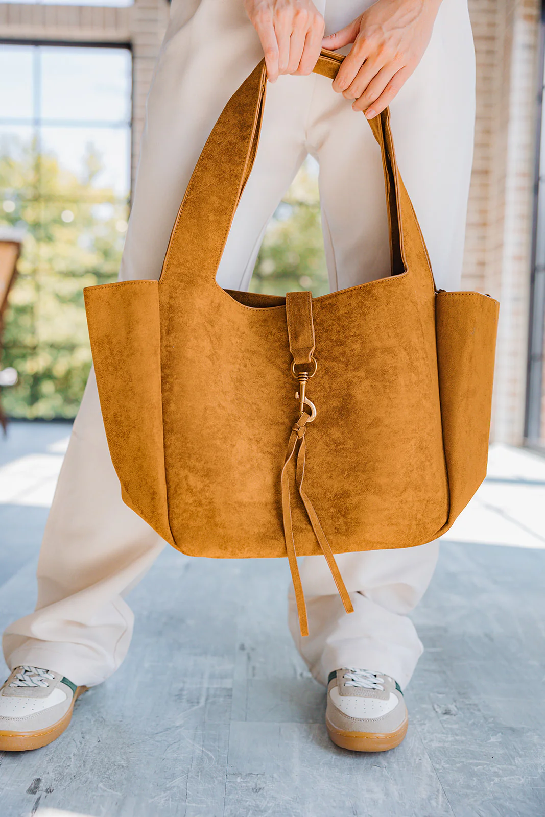 Delilah Cognac Suede Tote Bag - Image 2