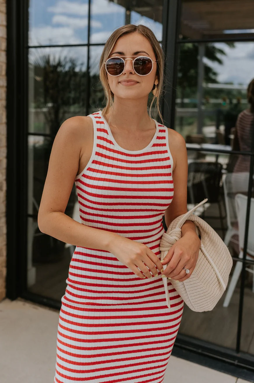 Delilah Red & White Striped Midi Dress - Image 2