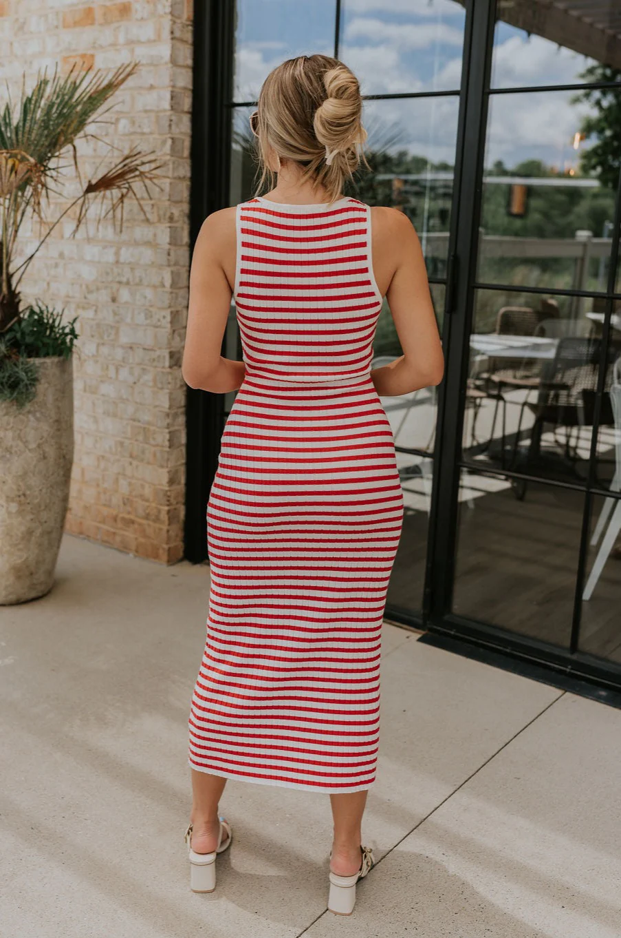 Delilah Red & White Striped Midi Dress - Image 6