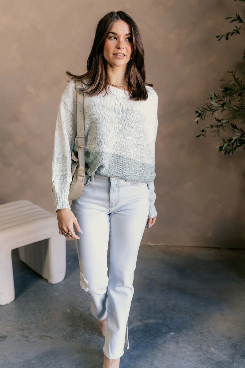Delilah Sage & White Long Sleeve Sweater - Image 3
