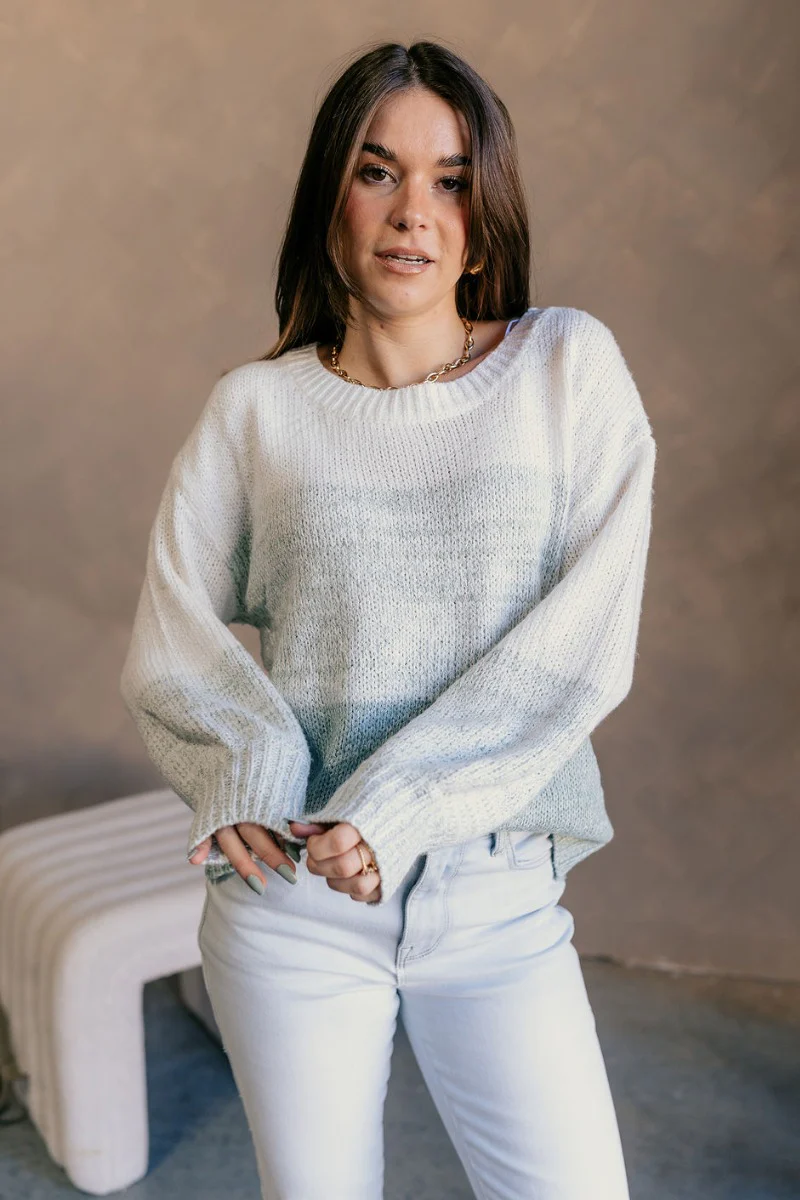 Delilah Sage & White Long Sleeve Sweater - Image 4