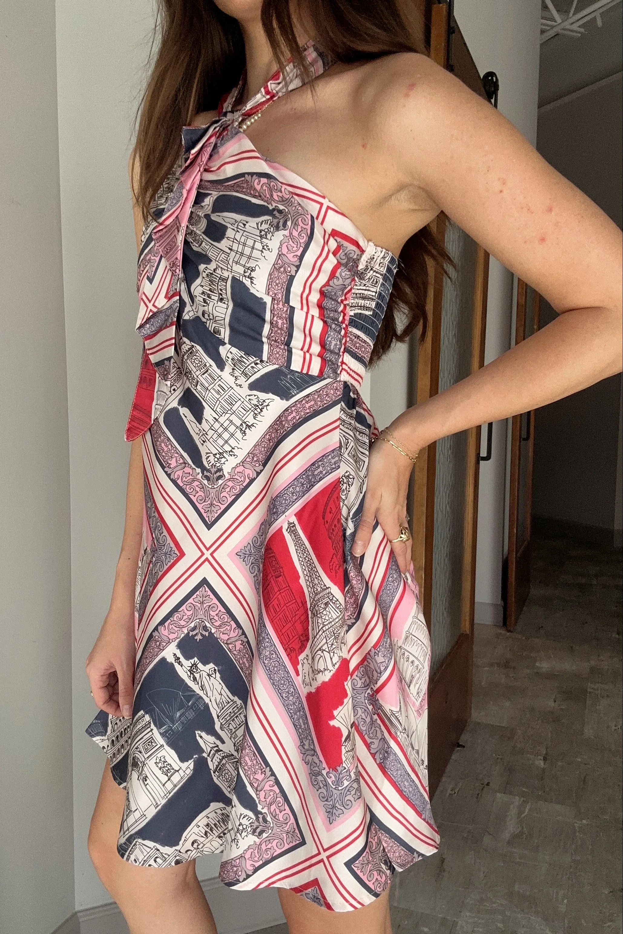 Demi Pink & Navy Multi Satin Mini Dress - Image 5
