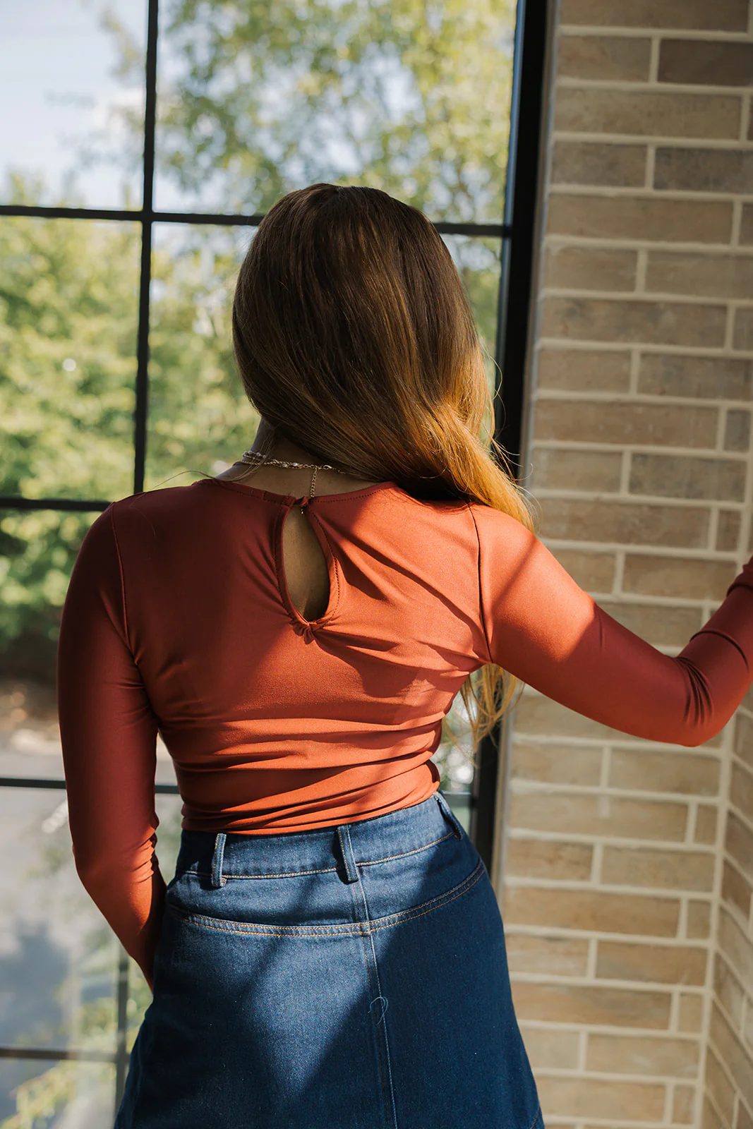 Demi Rust Keyhole Long Sleeve Top - Image 3
