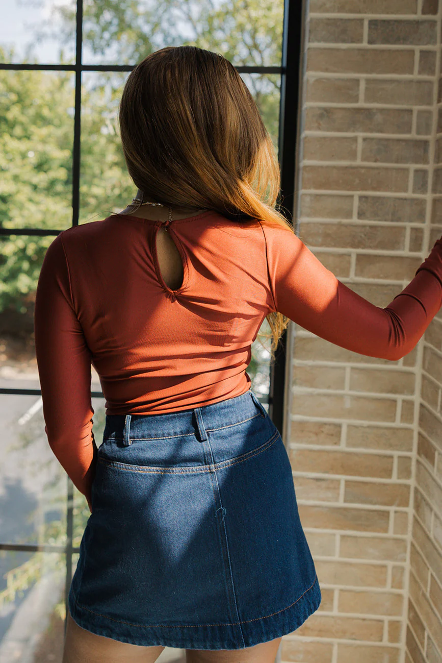 Demi Rust Keyhole Long Sleeve Top - Image 4
