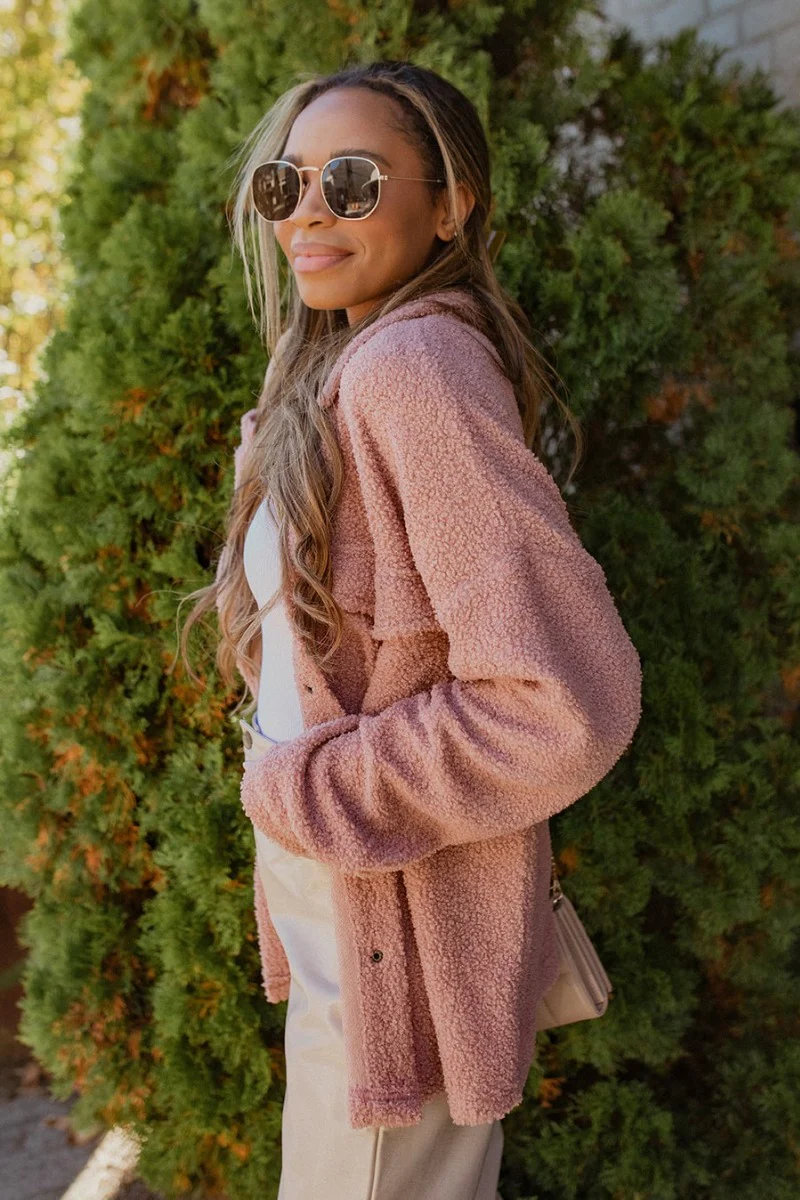 Destination Trip Teddy Shacket in Pink - Image 4