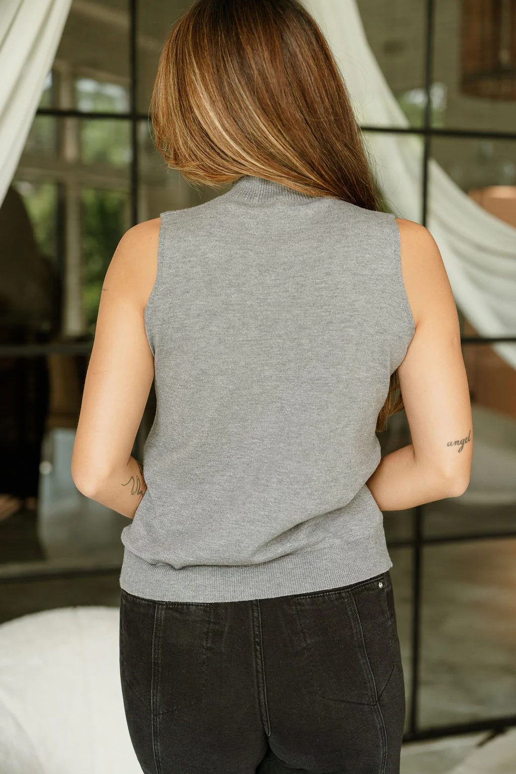 Destiny Charcoal Mock Neck Sleeveless Sweater - Image 4