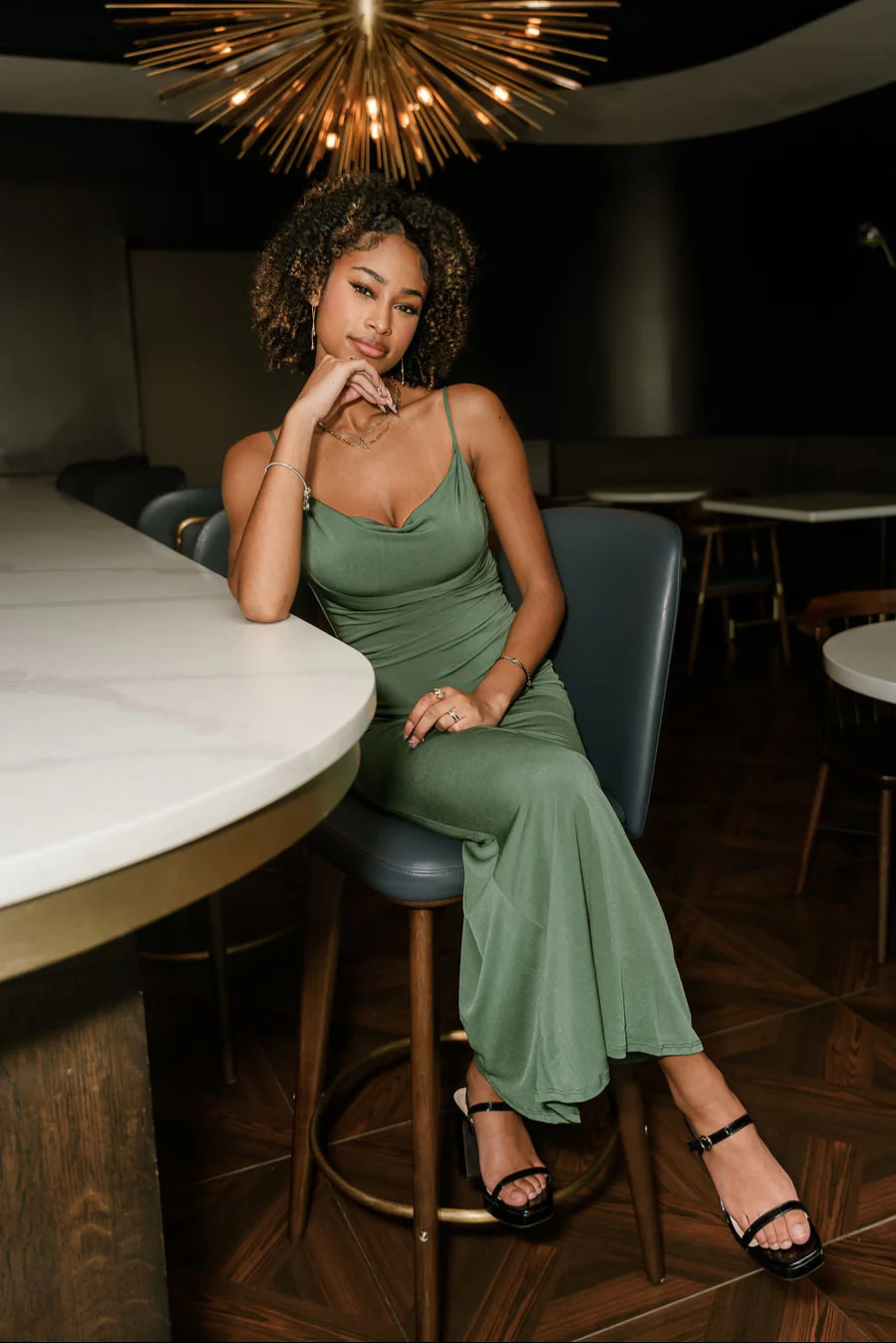 Destiny Green Mesh Midi Dress - Image 2