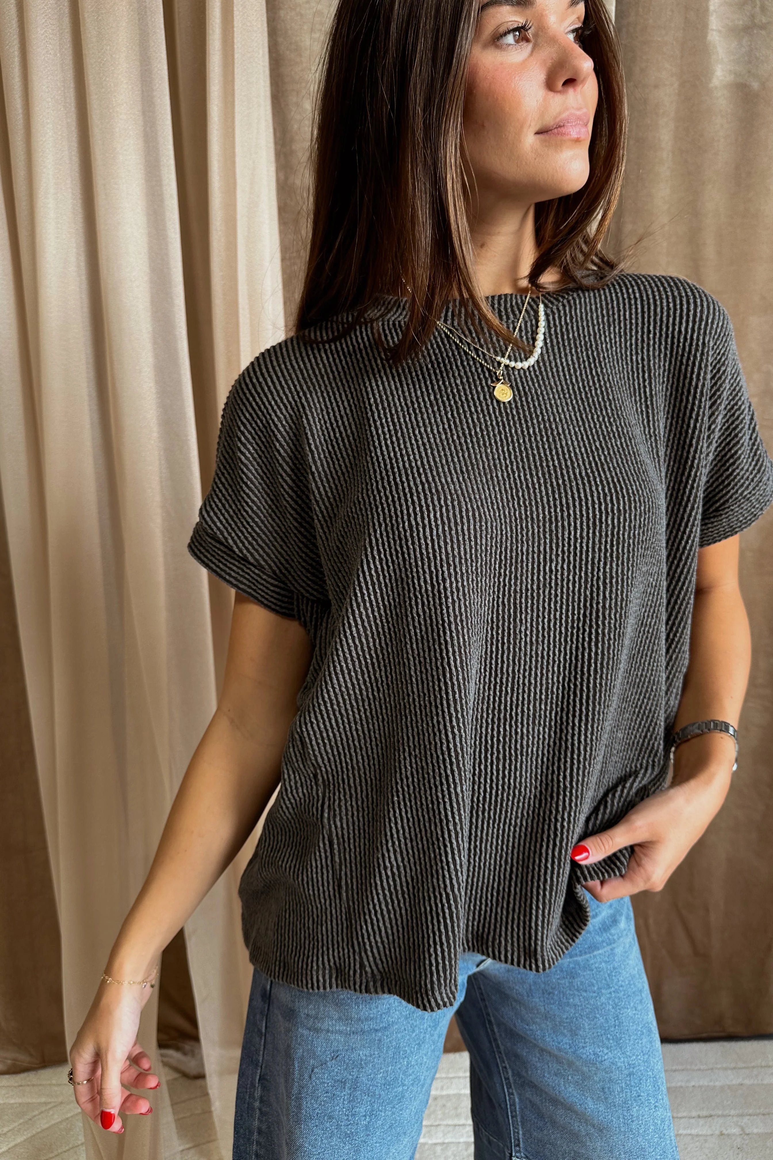Destiny Ribbed Short Sleeve Top