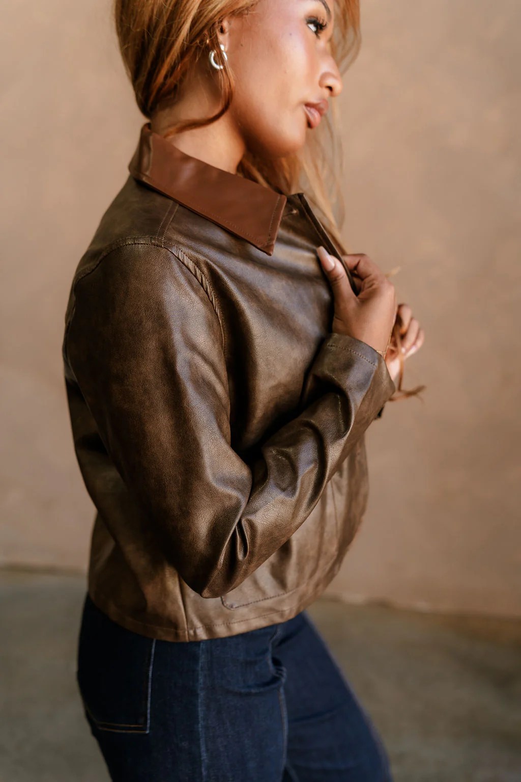 Diana Dark Brown Faux Leather Jacket - Image 3