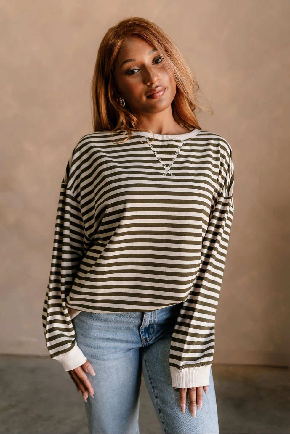 Diana Olive & Ivory Stripe Sweatshirt