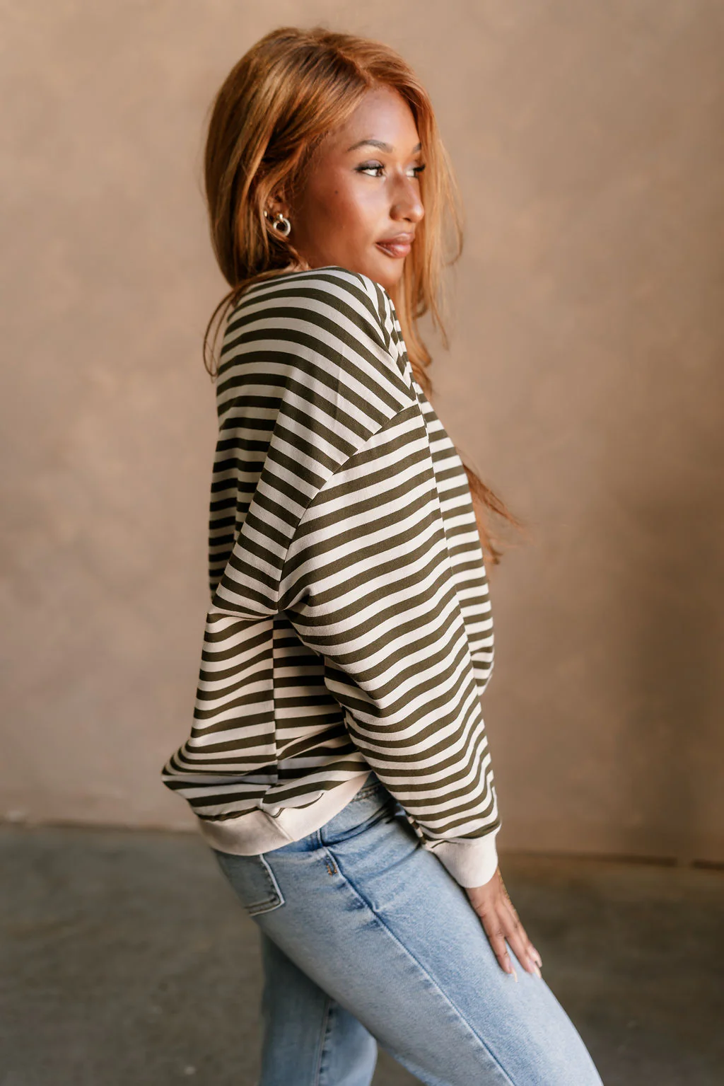 Diana Olive & Ivory Stripe Sweatshirt - Image 3