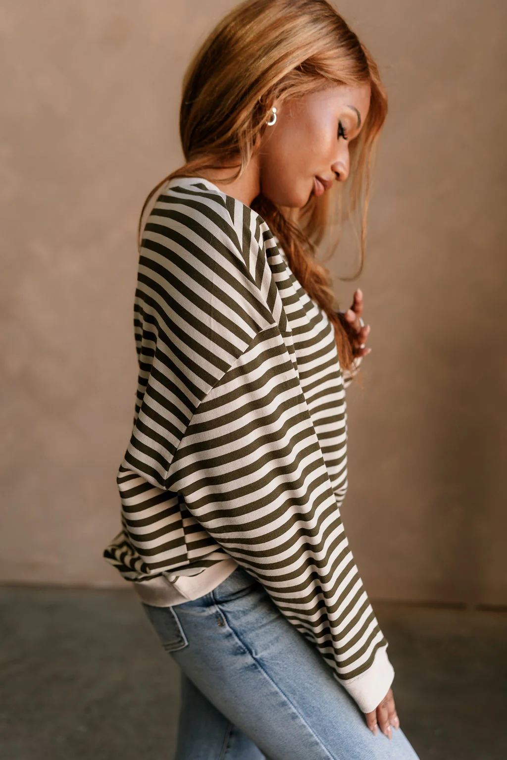 Diana Olive & Ivory Stripe Sweatshirt - Image 5