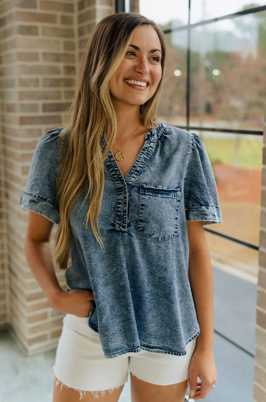 Tarah Medium Wash Short Sleeve Top
