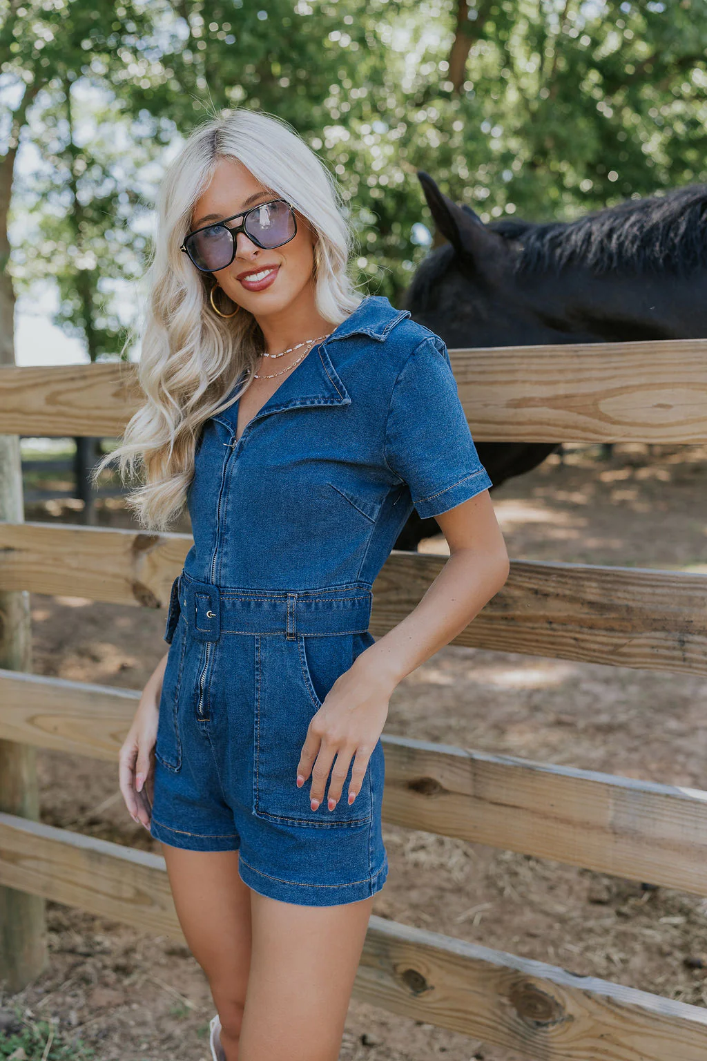Mavis Denim Short Sleeve Zip-Up Romper - Image 2