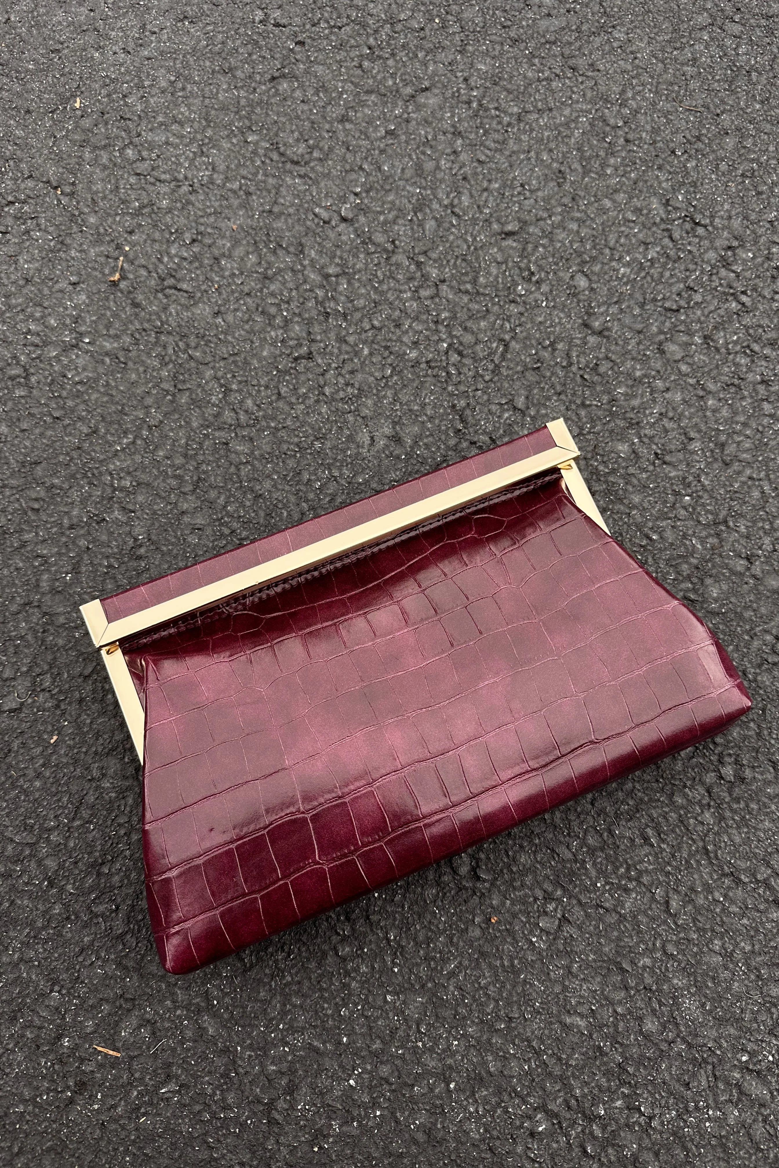 Drea Wine Croc & Gold Clutch Purse - Image 3
