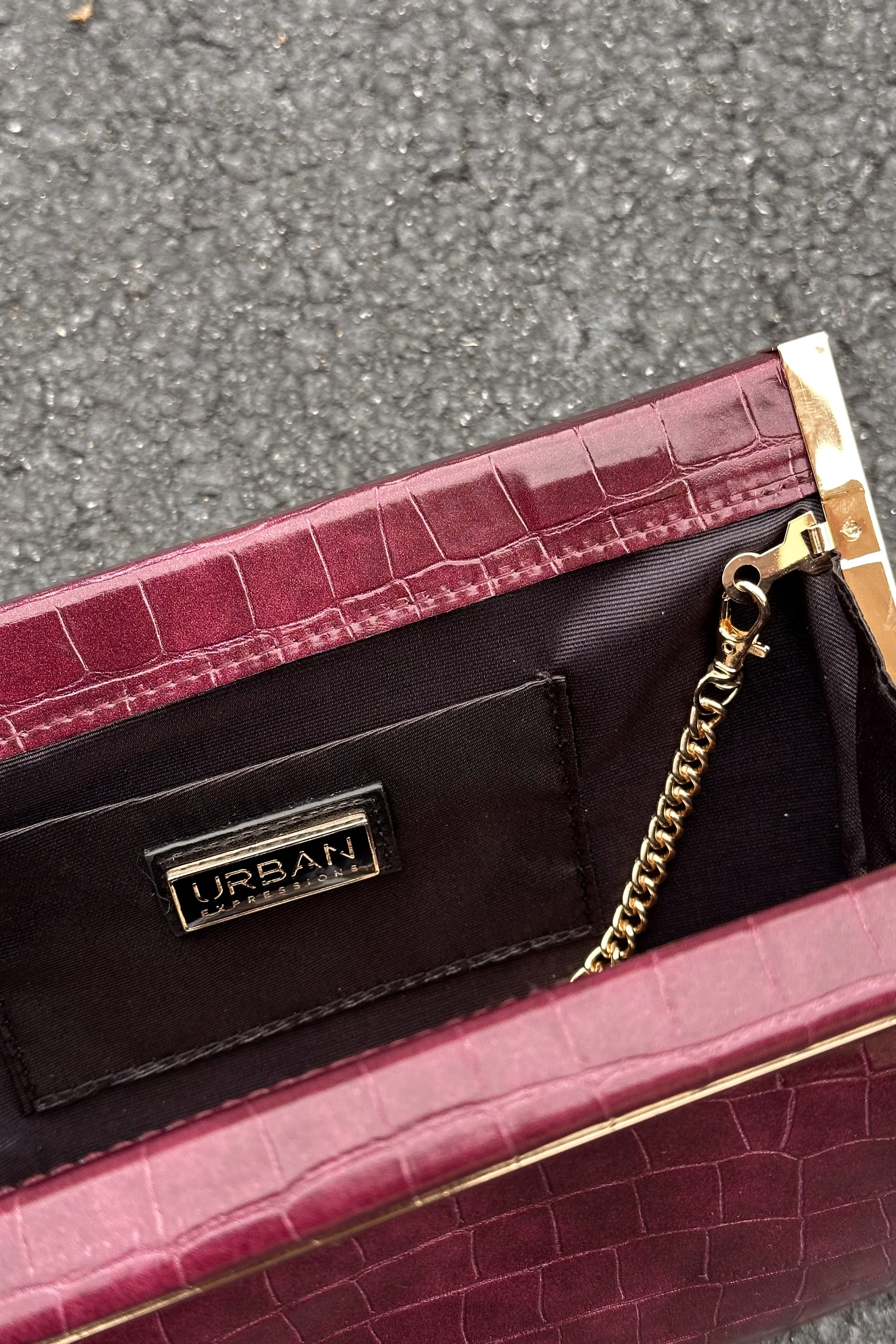 Drea Wine Croc & Gold Clutch Purse - Image 4
