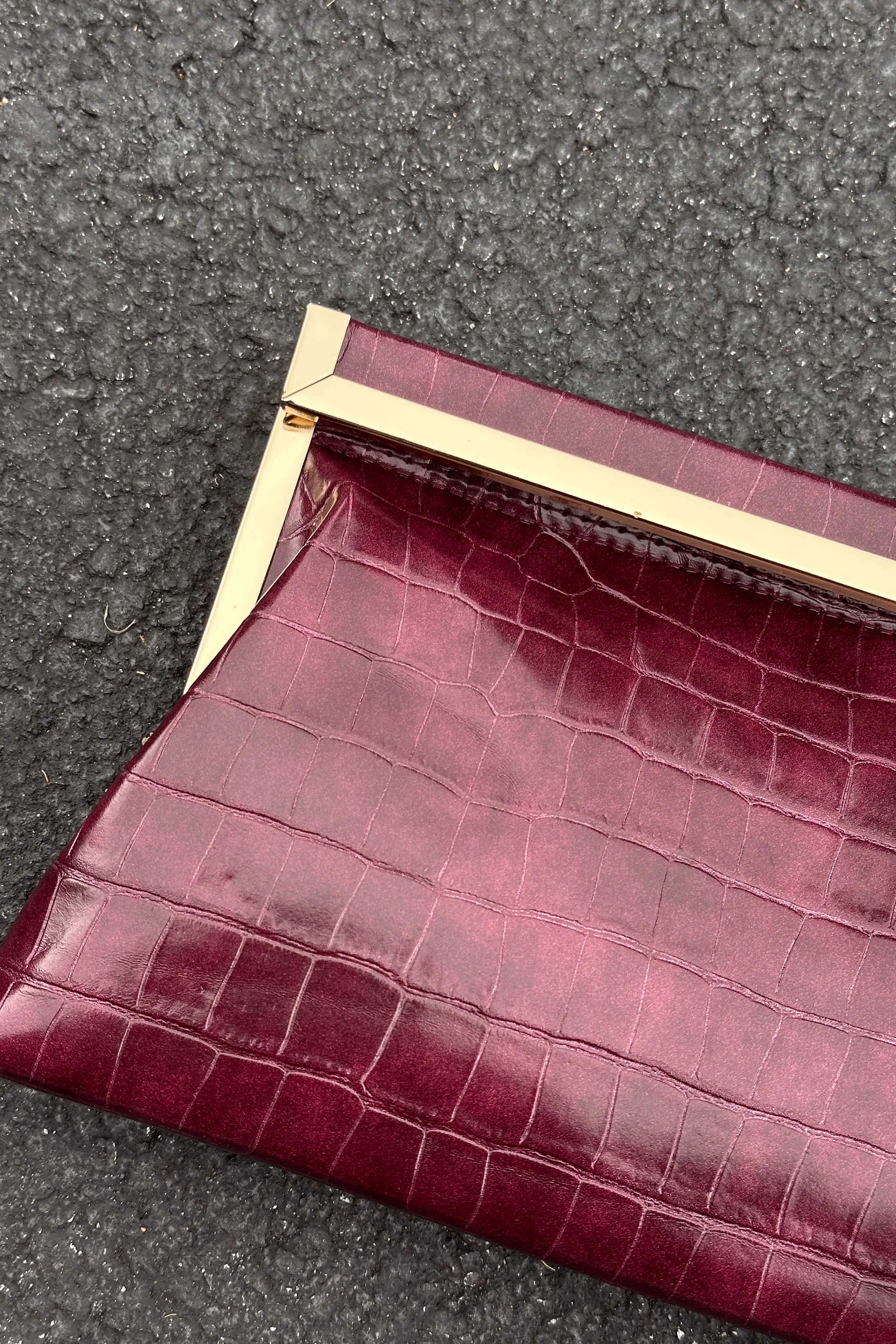 Drea Wine Croc & Gold Clutch Purse - Image 6