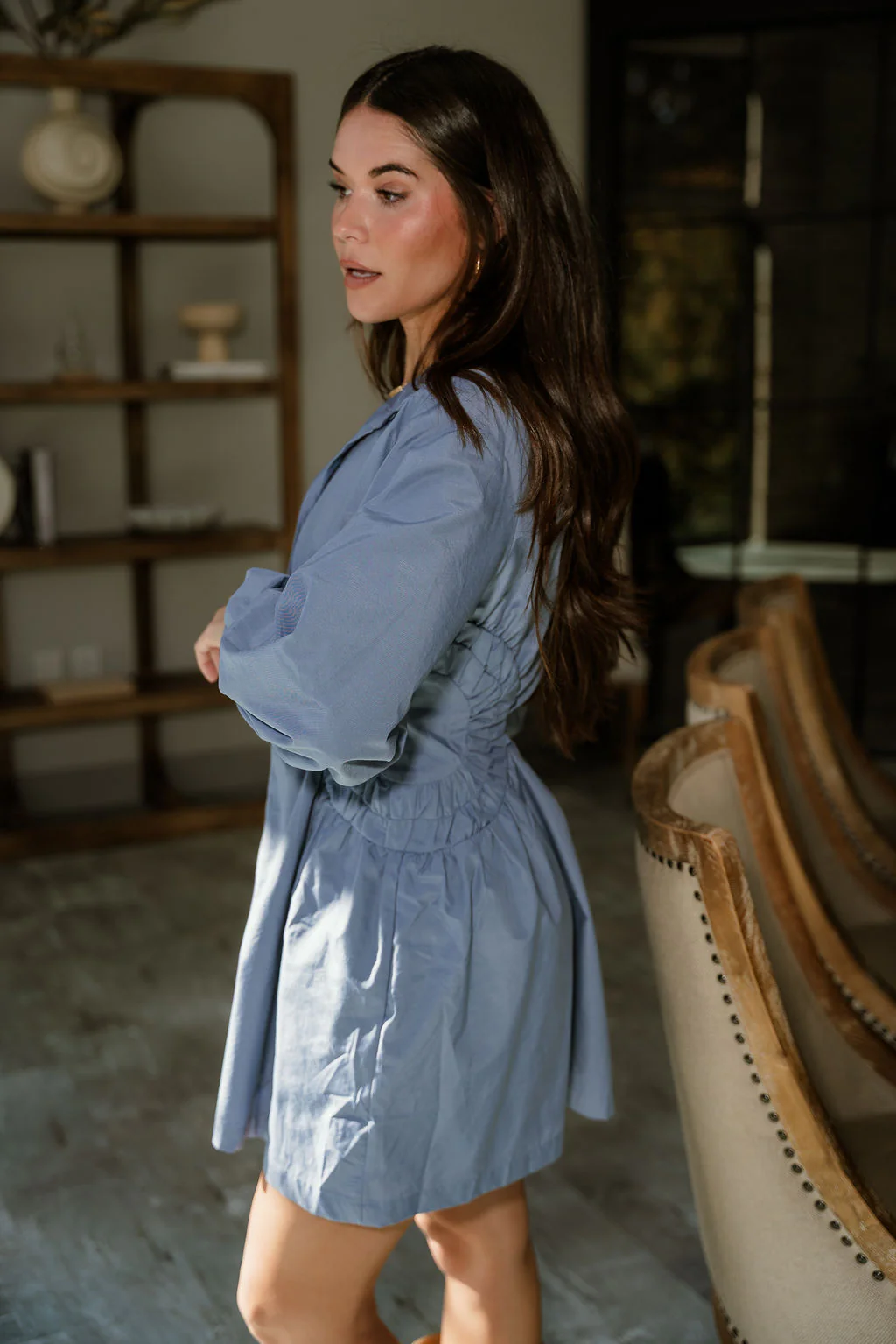 Freya Dusty Blue Ruched Mini Dress - Image 10